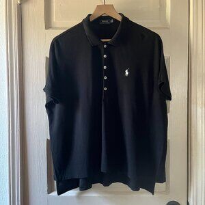 Polo Ralph Lauren Women's Black Cotton Polo Shirt with Cropped Boxy Fit - Sz XL